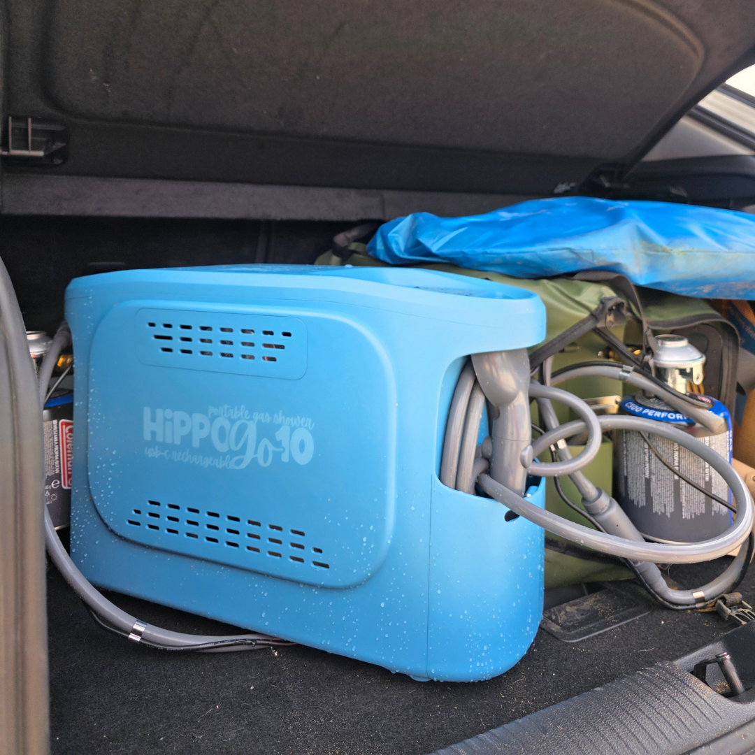 Portable Pumped Camping Shower Hippo Go-10 - Instant HOT water anywhere!